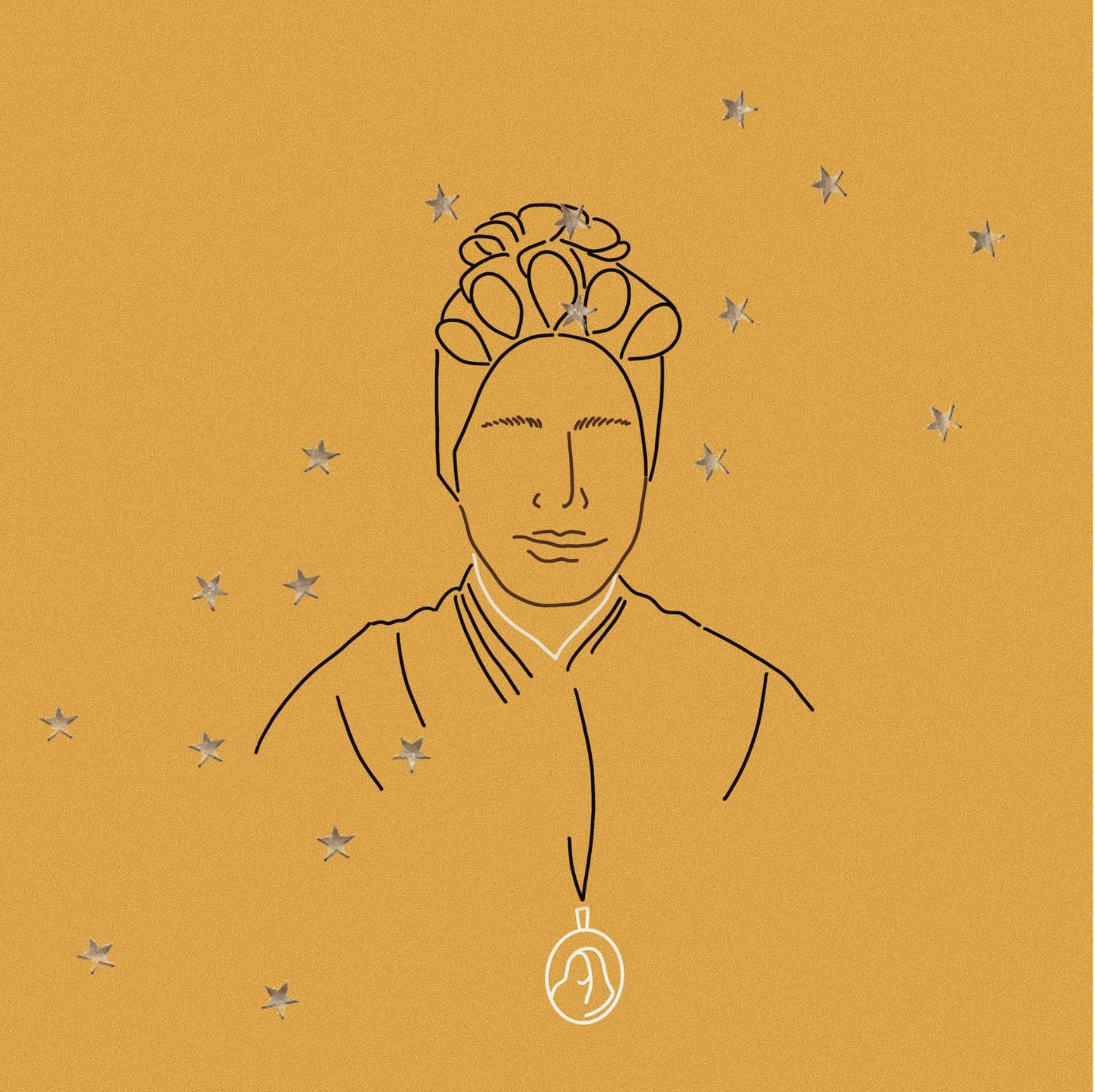 St. Josephine Bakhita artwork with simple lifework and stars. 